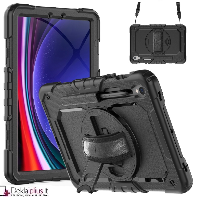 Smūgiams atsparus 360 dėklas su dirželiu (Samsung Tab S9 (SM-X710-SM-X716/Tab S9 Fe (X510-X516B)/Tab S10 Fe/Tab S10 Lite) Smūgiams atsparus 360 dėklas su dirželiu (Samsung Tab S9 (SM-X710-SM-X716/Tab S9 Fe (X510-X516B)/Tab S10 Fe/Tab S10 Lite)
